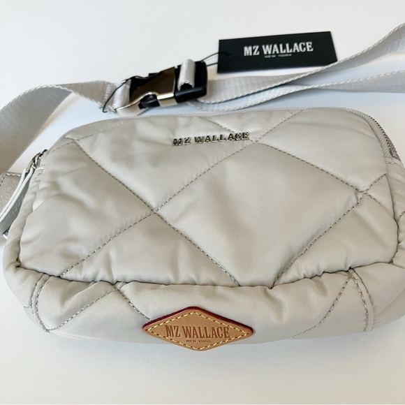 MZ Wallace Madison Belt Bag Frost Silver Quilted Crossbody Bag Travel Festival - Picture 7 of 13